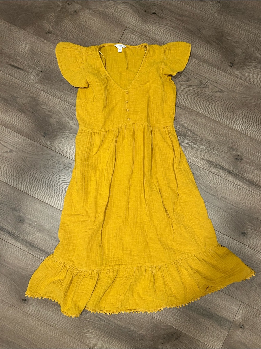 Women’s Yellow Button-Front Cotton Midi Dress, size M